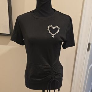 SHEIN Black Short Sleeve Top with Heart Embellishment